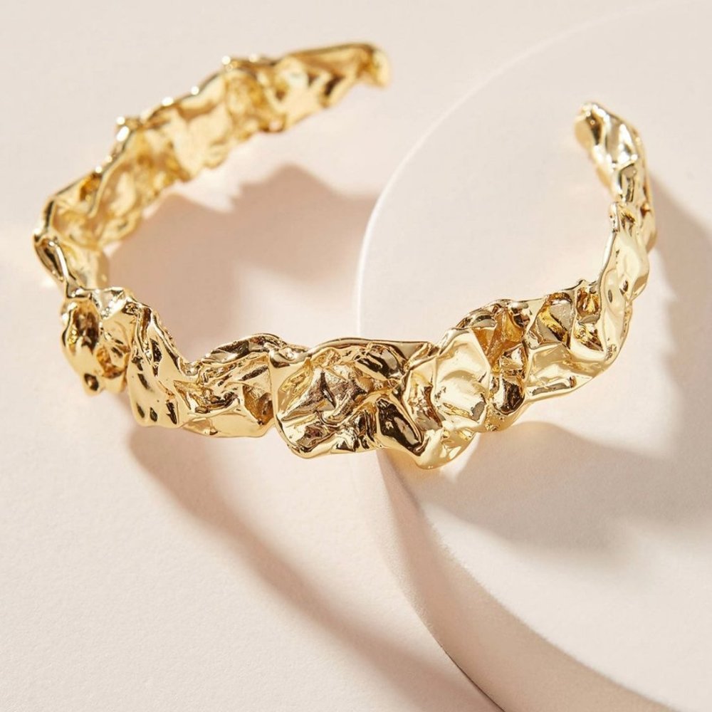 AMBER SCEATS 24k Gold Plated Emery Cuff Bracelet Geometric Glam Statement Gold